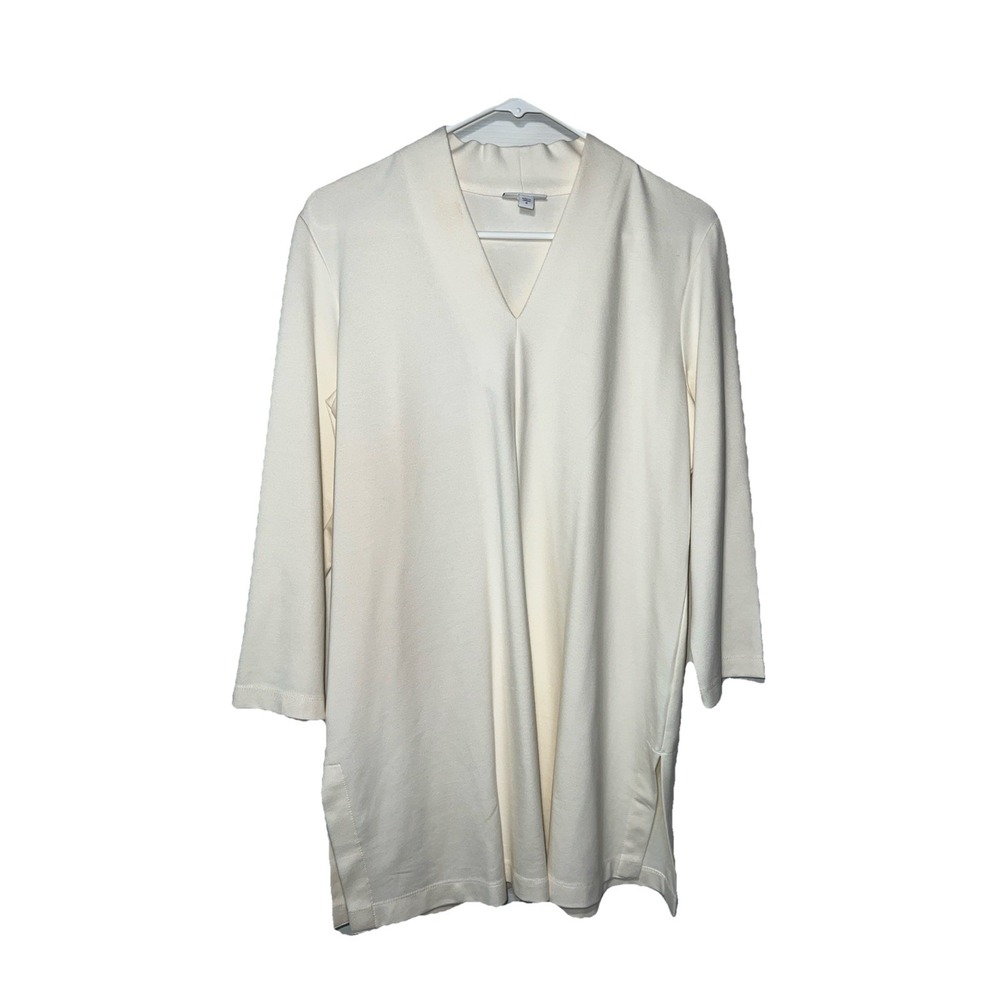 J Jill Ponte Women's Size Medium Ivory V-Neck‎ Tunic Top 3/4 Sleeve Casual